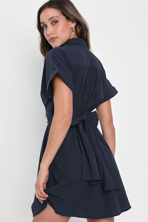 Breeze By Navy Blue Tie-Back Mini Dress With Pockets