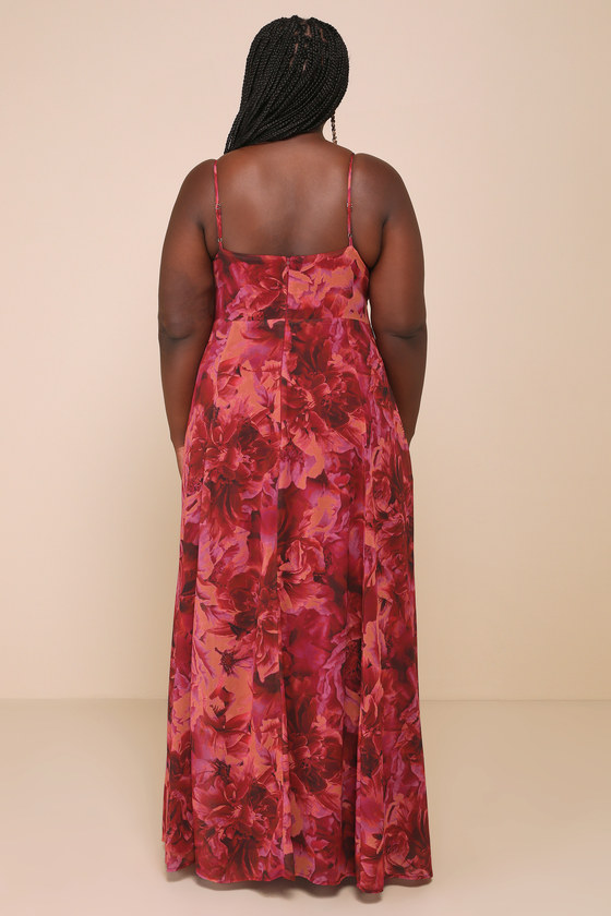 Beautiful Soul Burgundy Floral Print Twist-Front Maxi Dress