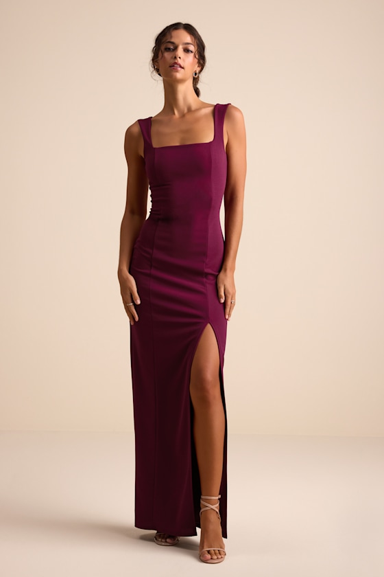 Inspiring Allure Burgundy Square Neck Column Maxi Dress