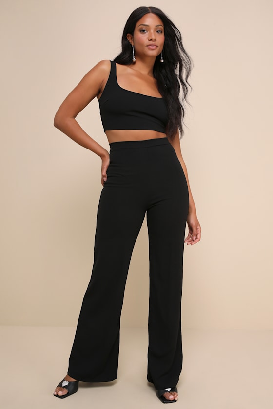 Only Tonight Black Two-Piece Wide-Leg Jumpsuit