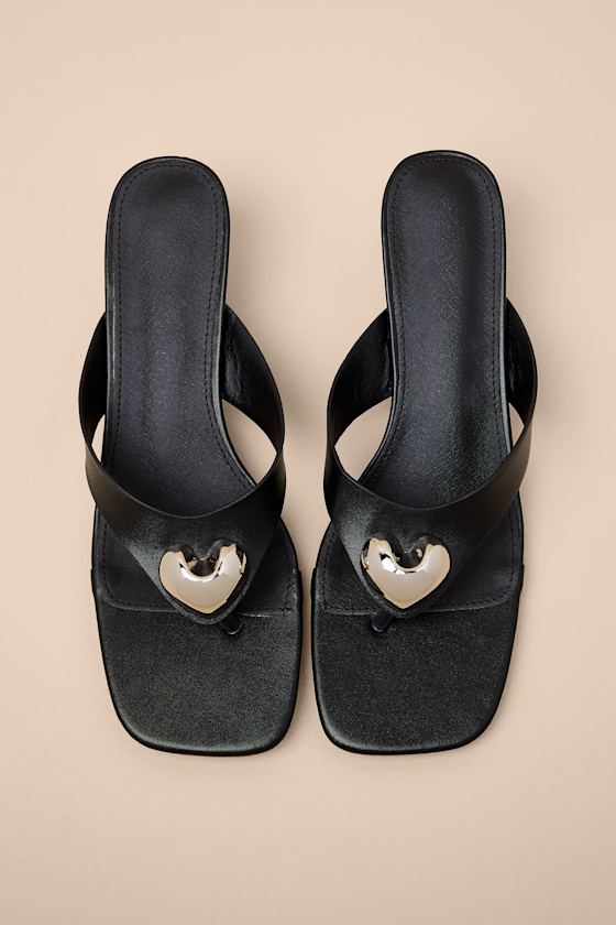 Janae Black High Heel Thong Slide Sandals