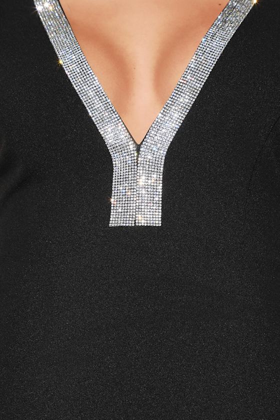 Stunned By You Black Rhinestone Mermaid Maxi Dress