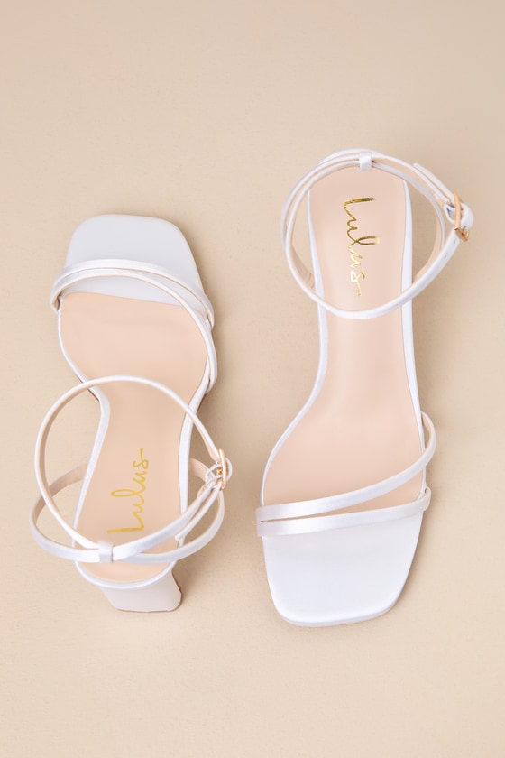 Loxley White Satin Ankle Strap High Heel Sandals