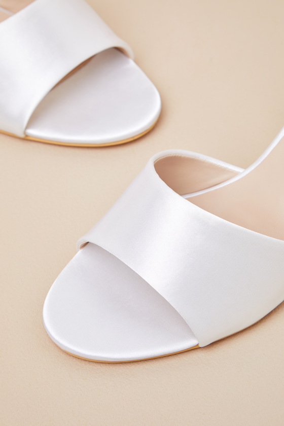 Chiarina White Satin Ankle Strap Wedge Sandals