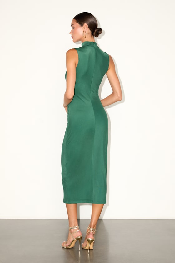 Kamara Green Mesh Cutout Knotted Midi Dress