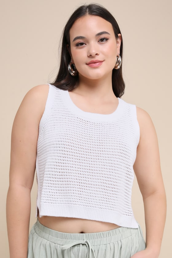 Get the Look White Loose Knit Sweater Tank Top