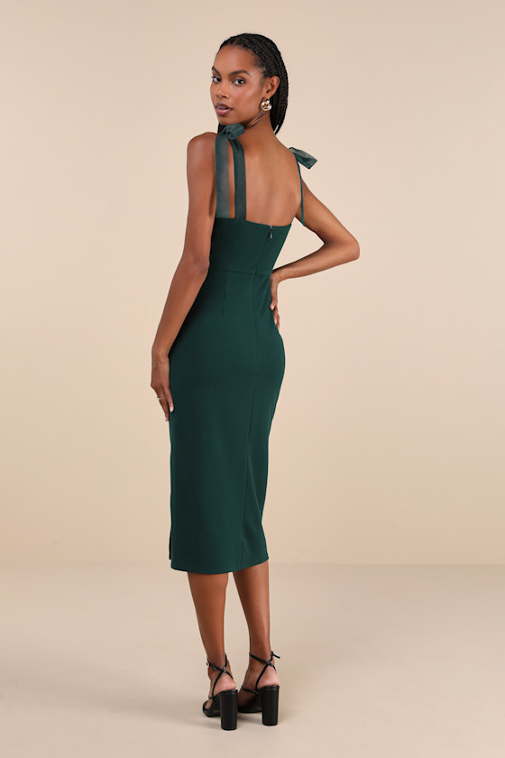 Romantic Celebration Emerald Green Tie-Strap Bodycon Midi Dress