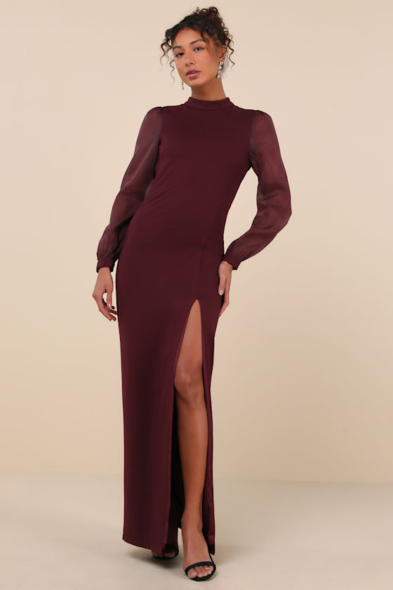 Seeking Sophistication Plum Backless Balloon Sleeve Maxi Dress