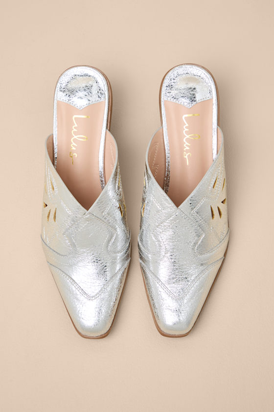 Armina Silver Western Mule Pumps