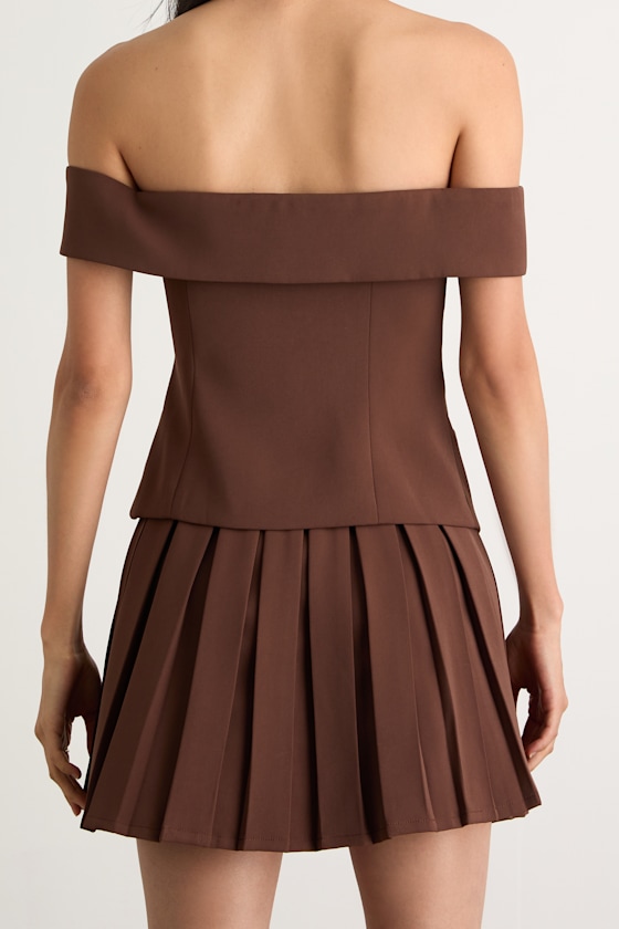 Mahika Brown Double-Breasted Off-the-Shoulder Top