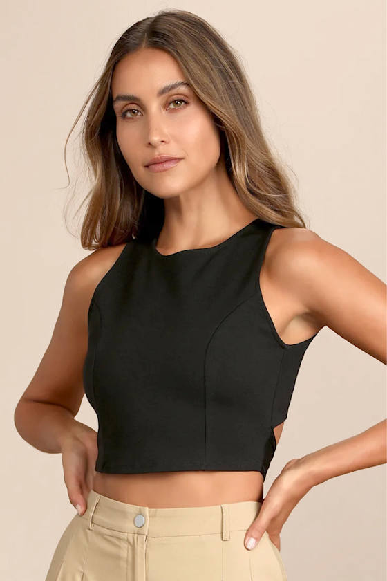 Let's Tie It Black Tie-Back Cropped Tank Top
