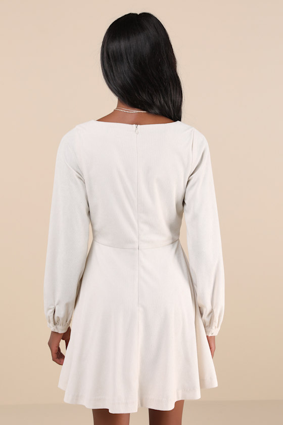 Daily Affection Beige Corduroy Mini Dress With Pockets