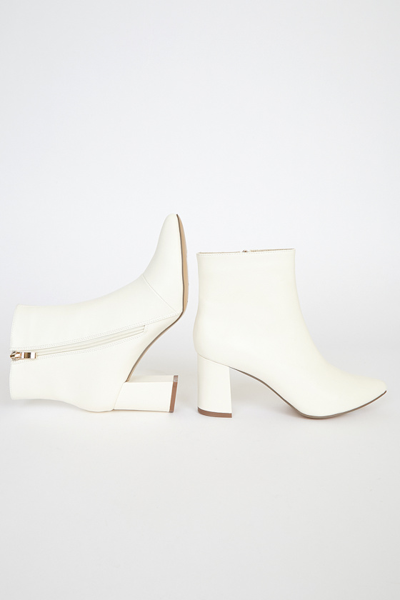 Sarai Off White Pointed-Toe Ankle Booties