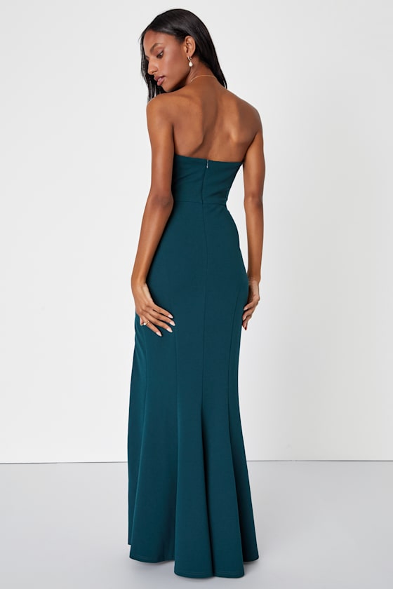 Marvelous Entrance Emerald Green Pleated Strapless Maxi Dress
