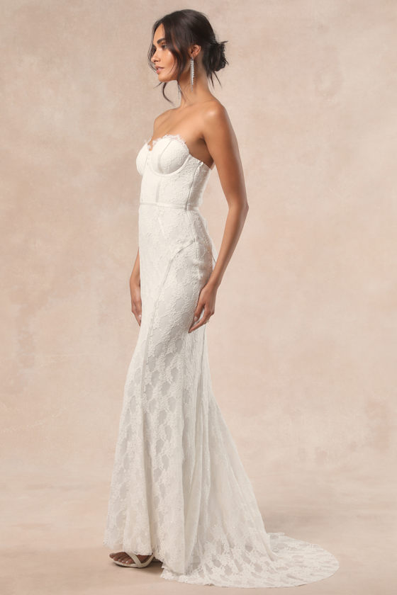 Imani White Lace Bustier Mermaid Maxi Dress