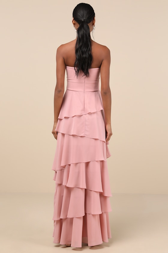 Gorgeous Essence Blush Strapless Tiered Maxi Dress