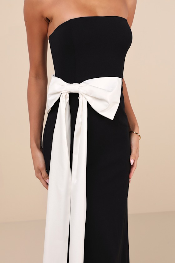 Marvelous Vision Black Strapless Bow Column Maxi Dress