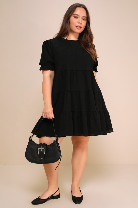 Favorite Day Black Puff Sleeve Tiered Mini Dress
