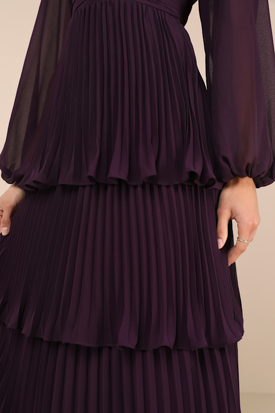 Impactful Elegance Purple Tiered Balloon Sleeve Maxi Dress