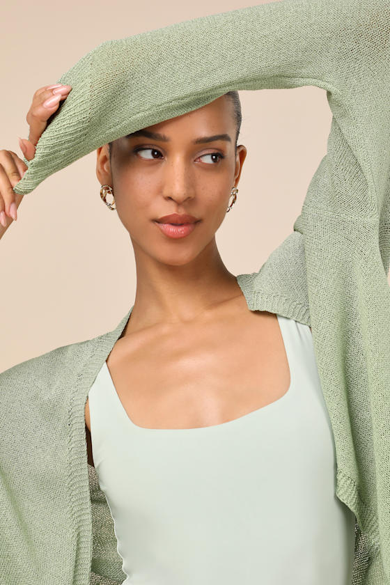 Clean Aesthetic Sage Green Knit Cardigan Sweater