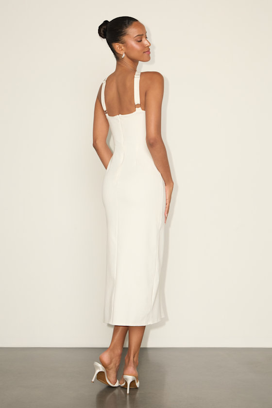 Rumi White Sleeveless Column Midi Dress