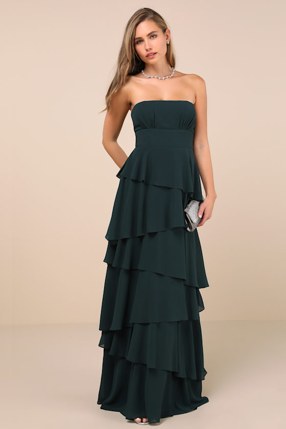 Gorgeous Essence Emerald Strapless Tiered Maxi Dress