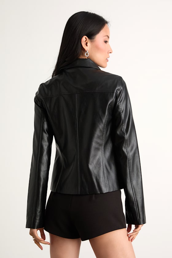 Rossana Black Vegan Leather Collared Jacket