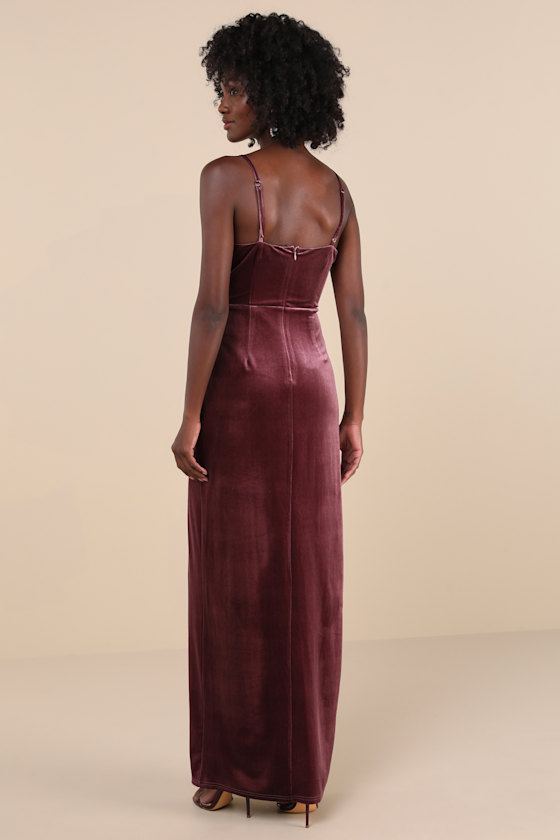 Graceful Glamour Dusty Purple Velvet Surplice Maxi Dress