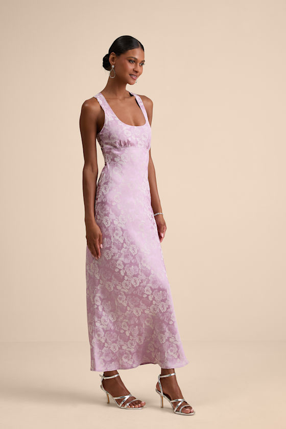 Liliya Lavender Satin Jacquard Backless Maxi Dress