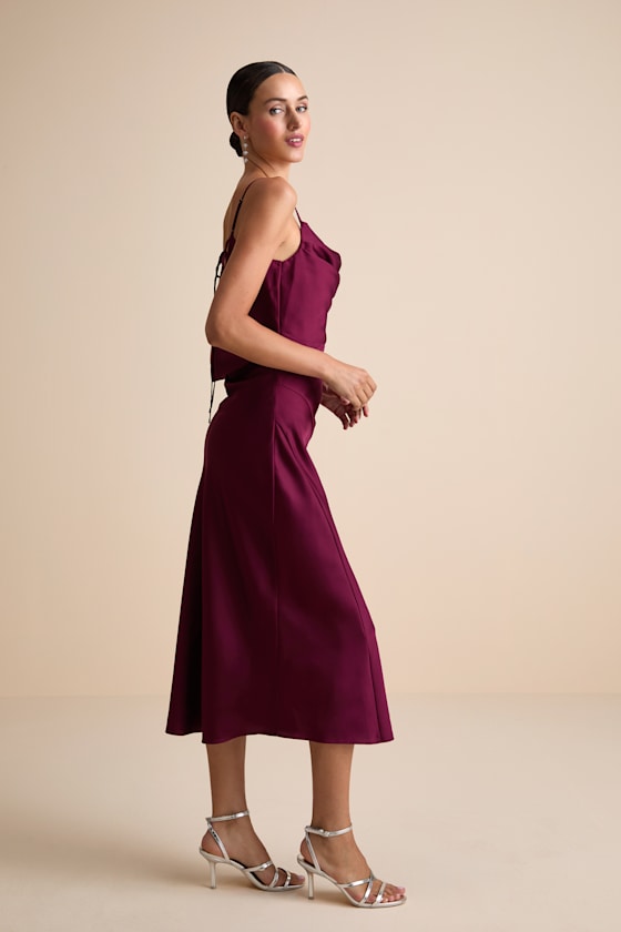 Caleigh Burgundy Satin Backless Slip Midi Dress