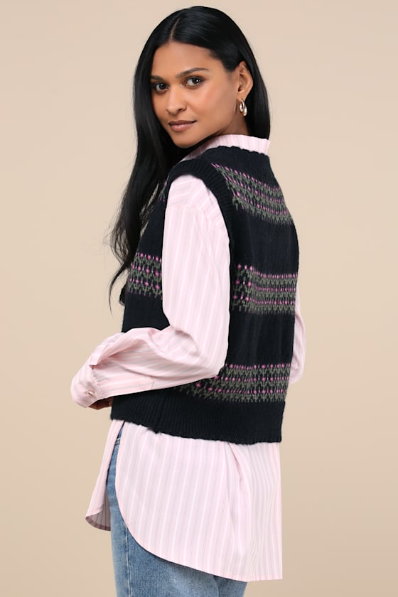 Winter Classic Black Floral Sweater Vest