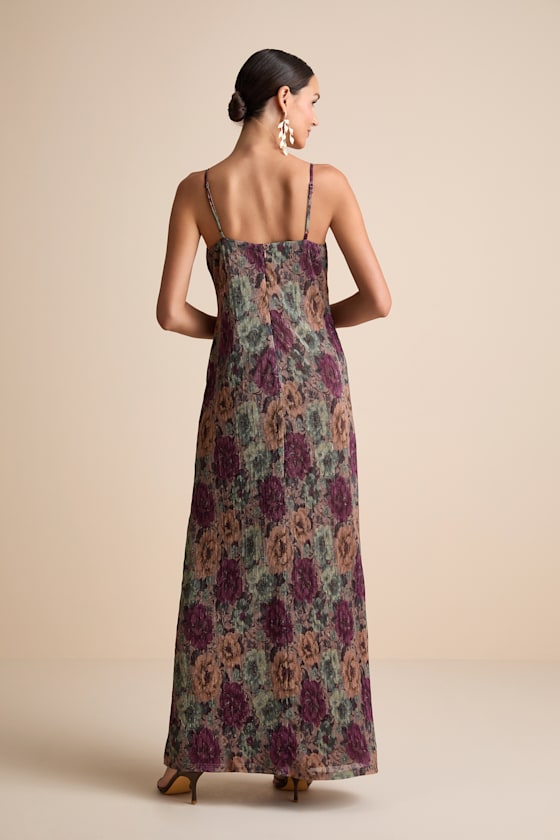 Kendlyn Taupe Multi Floral Plisse Maxi Dress