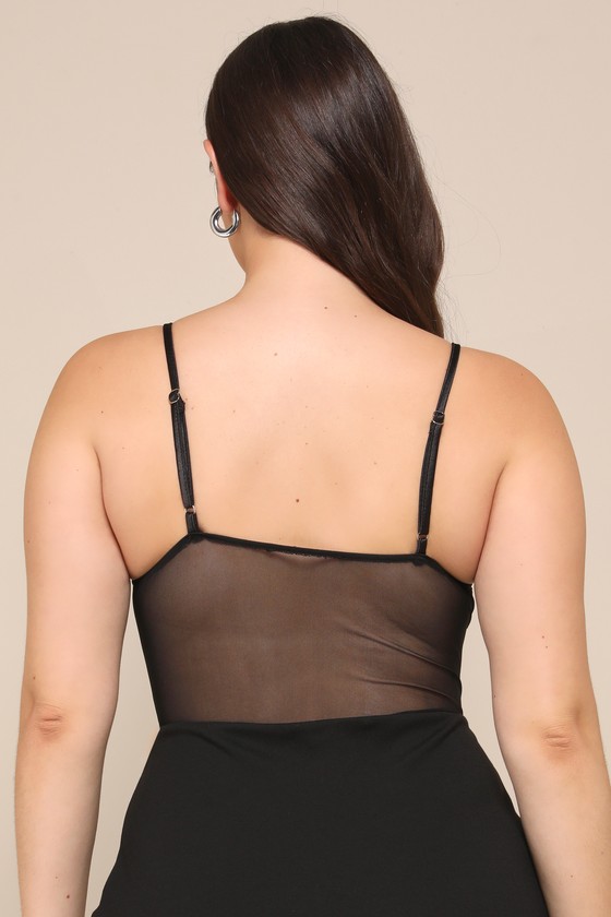Draw You In Black Sleeveless Lace Bustier Bodysuit