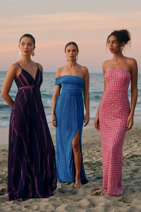 Poised Performance Blue Plisse One-Shoulder Maxi Dress