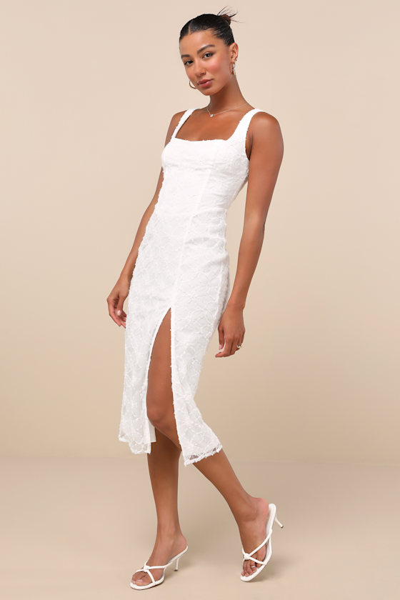 Kalani White Mesh Textured Midi Dress