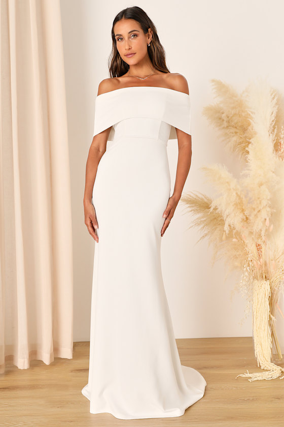Exceptional Romance White Off-the-Shoulder Mermaid Maxi Dress