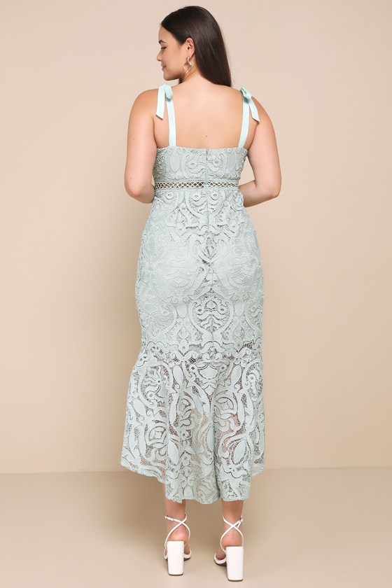 Won Your Heart Sage Green Lace Tie-Strap High-Low Midi Dress