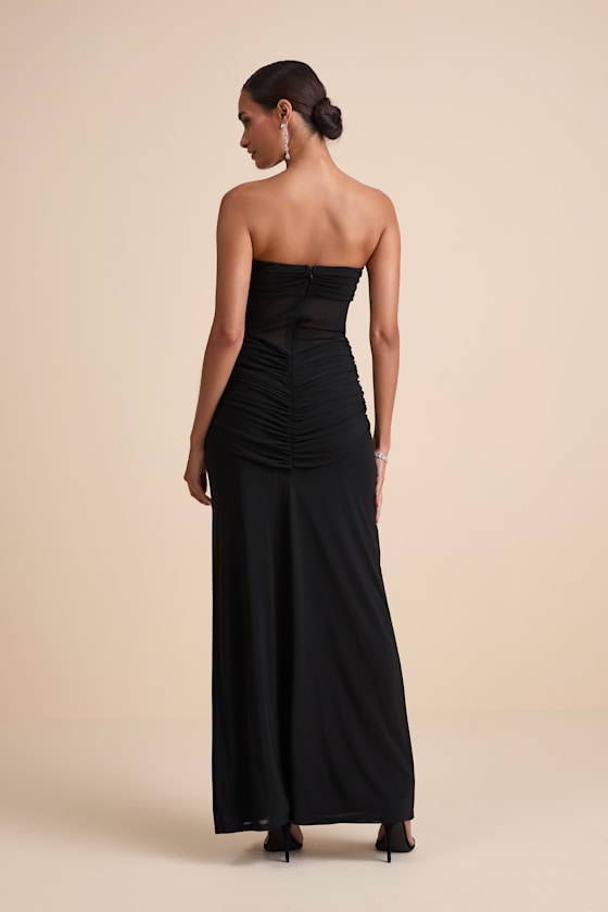 Ursella Black Mesh Strapless Maxi Dress