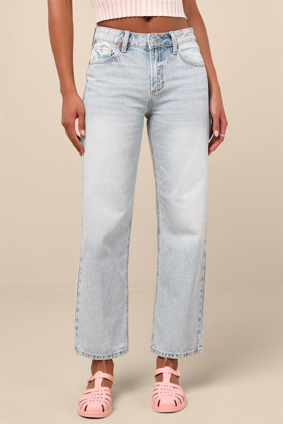 Teague Light Wash Mid-Rise Straight Leg Jeans