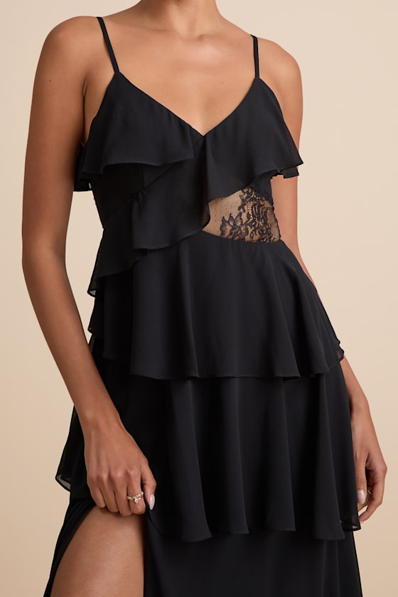 Dalena Black Ruffled Lace Maxi Dress