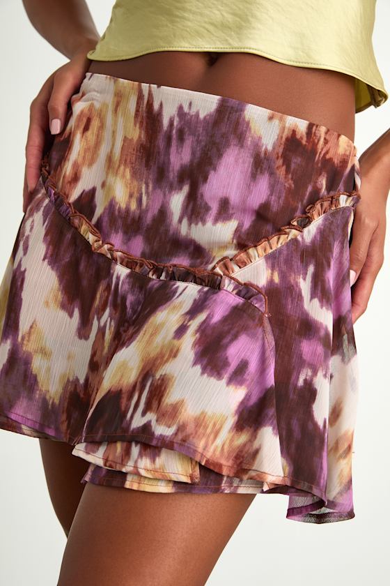 Nakoa Purple Multi Abstract Ruffled Mini Skirt