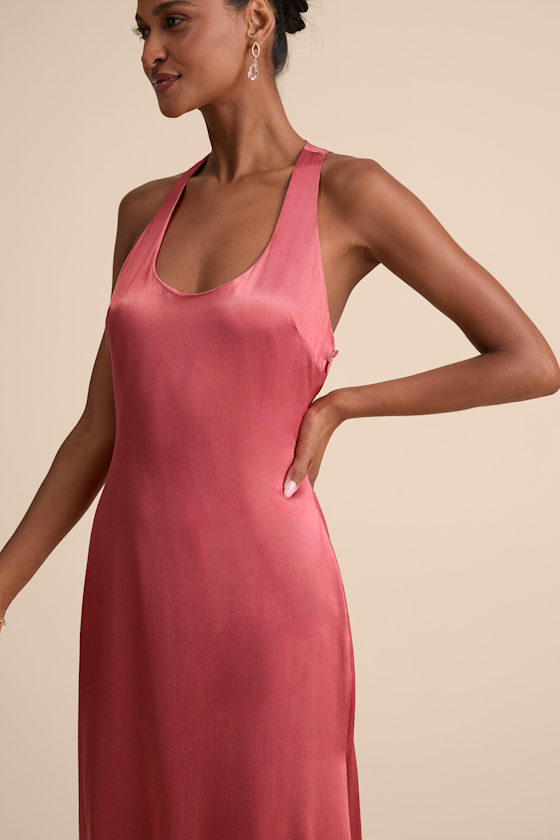 Organa Rusty Rose Satin Racerback Maxi Dress