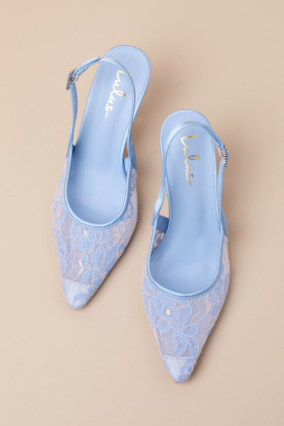 Ardelle White and Blue Lace Slingback Pumps