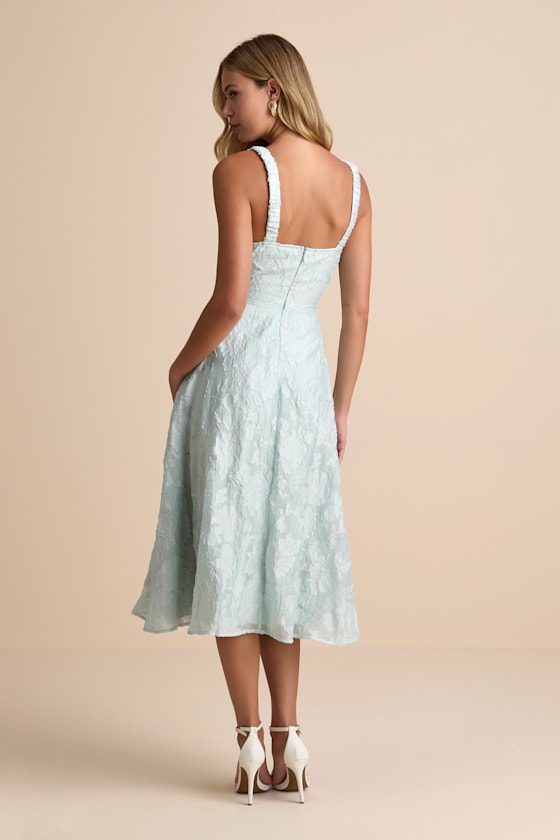 Pristine Muse Mint Green Jacquard Skater Midi Dress