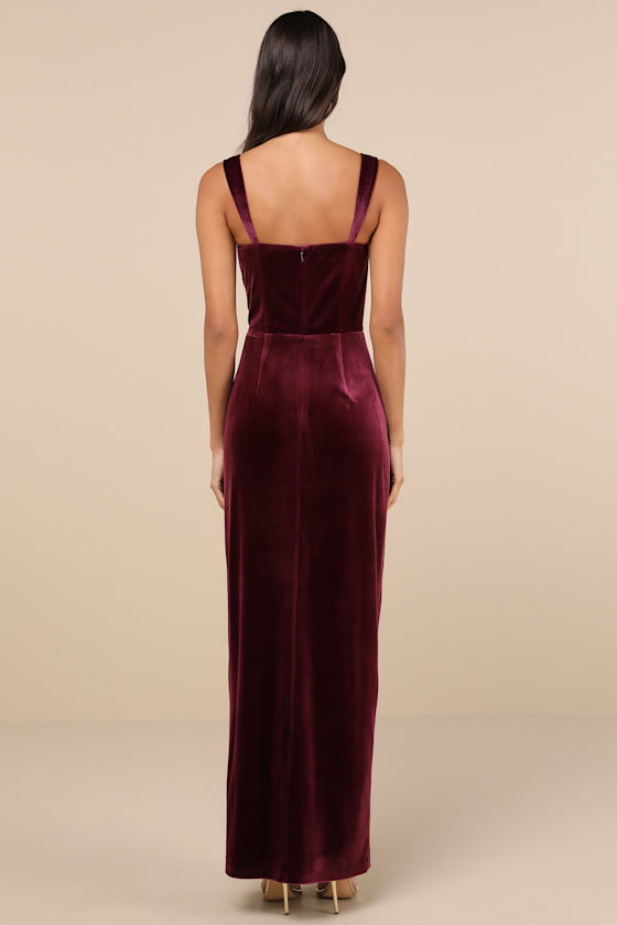 Pristine Luxury Dark Berry Velvet Bustier Maxi Dress