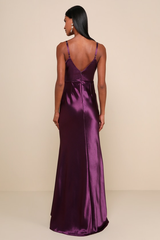 Make You Shine Dark Purple Satin Mermaid Maxi Dress