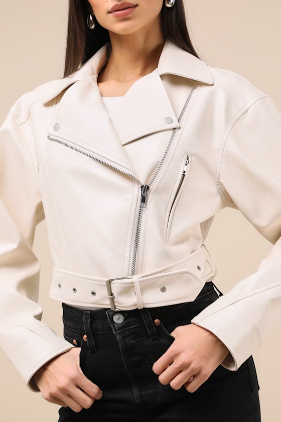 Cutest Edge Cream Vegan Leather Moto Jacket