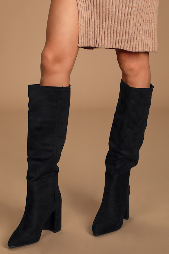 Katari Black Suede Pointed-Toe Knee High Boots