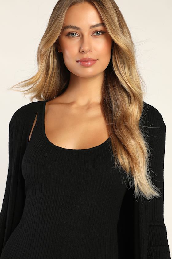 Layer Lover Black Ribbed Knit Two-Piece Dress & Cardigan Set