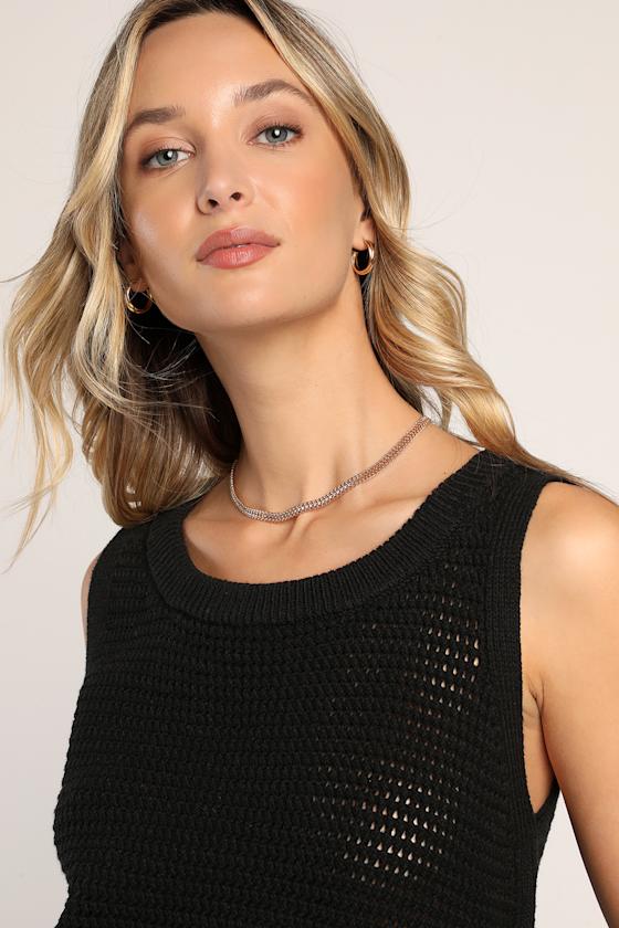 Get the Look Black Loose Knit Sweater Tank Top